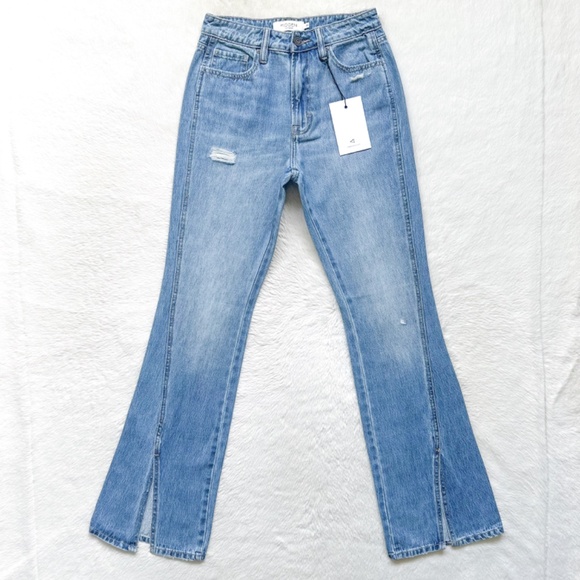 HIDDEN Happi High Rise Flare Split Wide Leg Distressed 100% Cotton Jeans - Picture 7 of 12